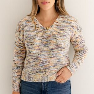 LOFT Sweater XS Knit V Neck Multicolor Pullover Cozy Casual Womenswear